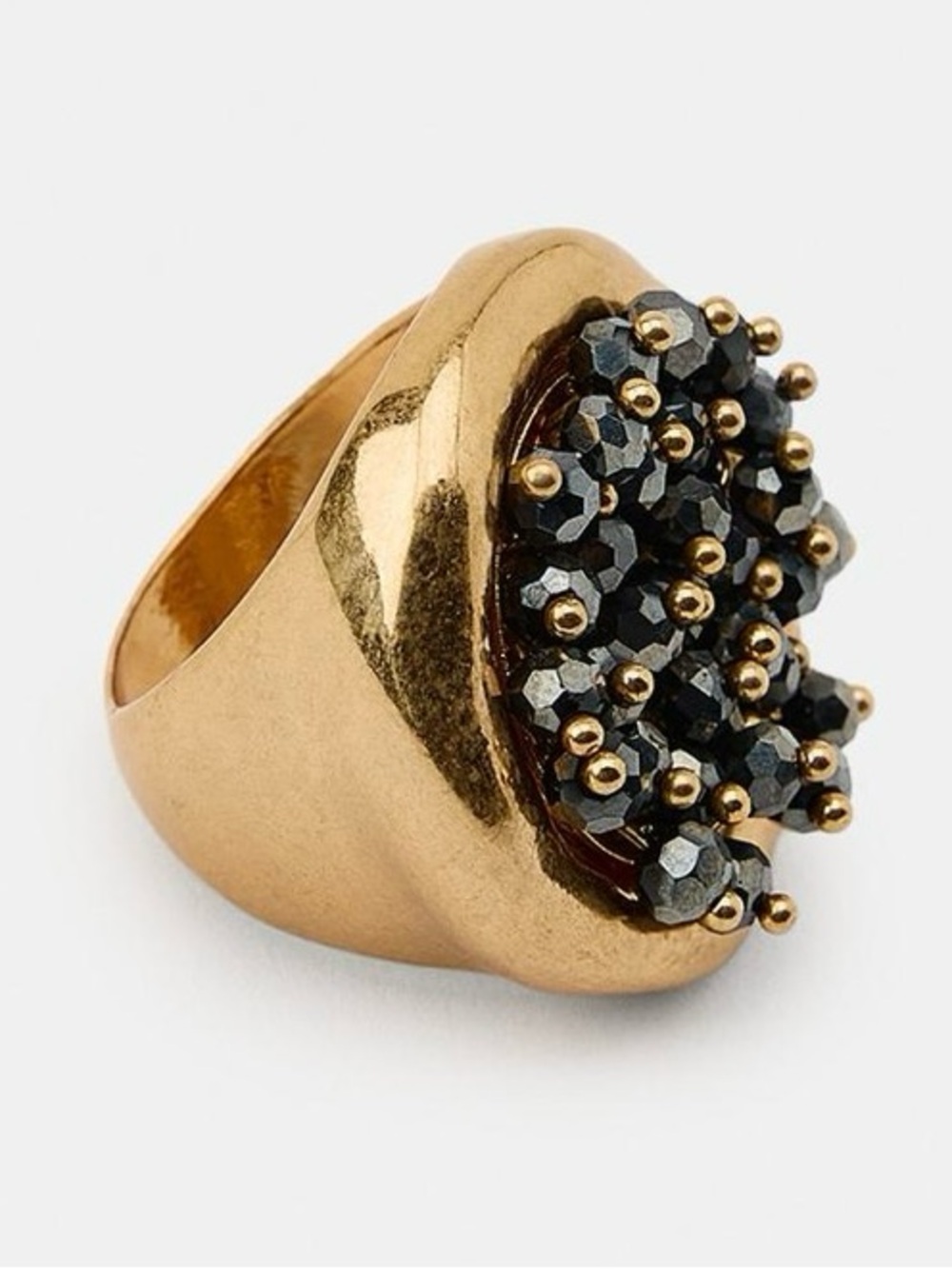 Zara Gold Ring with Black Crystal Cluster